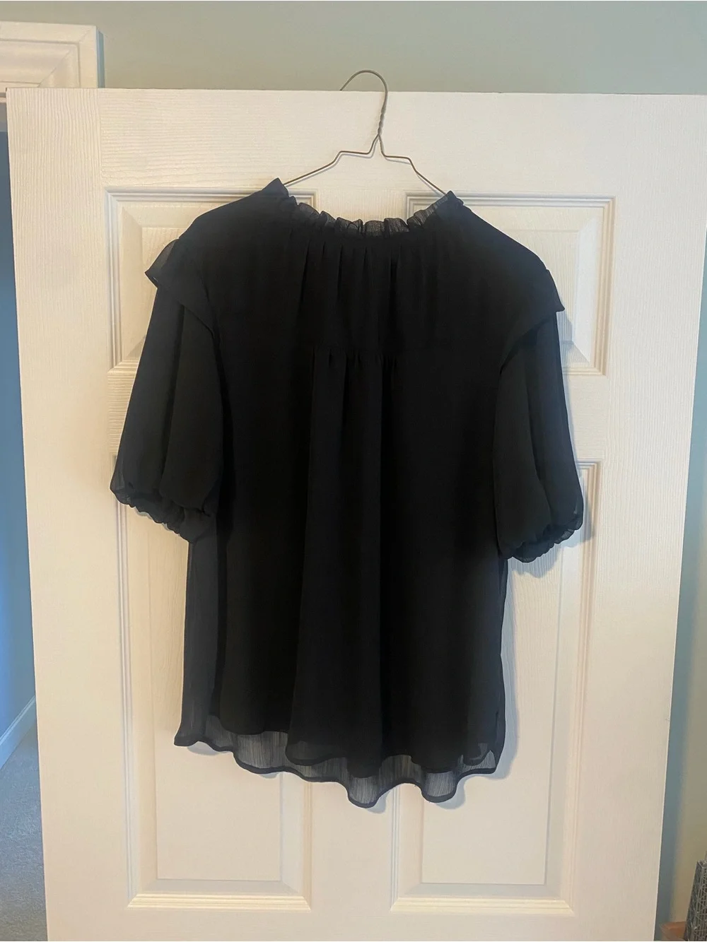 LOFT Black Ruffled Collar Puff Sleeve Blouse